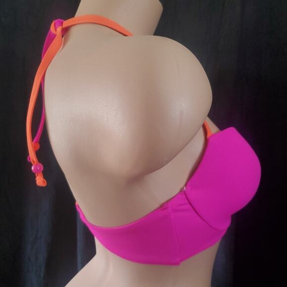 Y2K VICTORIA'S SECRET Sexy Push Up Bikini ORANGE PINK Halter Top 36C - Picture 3 of 8